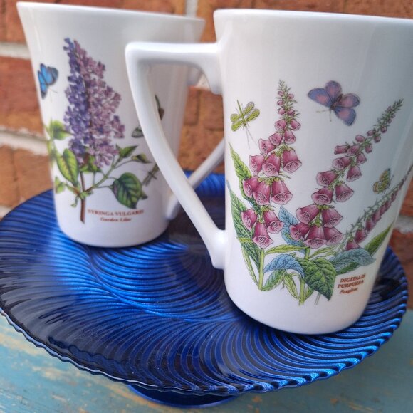 Butterfly Garden Mugs Lilac Blue Purple Dragonfly Foxglove Matching Pair Set 2 - Picture 5 of 17